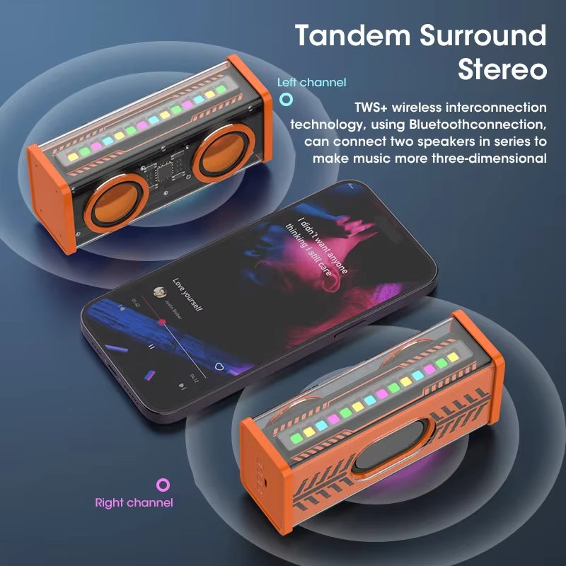 Transparent Cyberpunk Wireless Bluetooth Speaker Sound Light Rhythm Subwoofer TWS Stereo Music Center Hands-Free Call